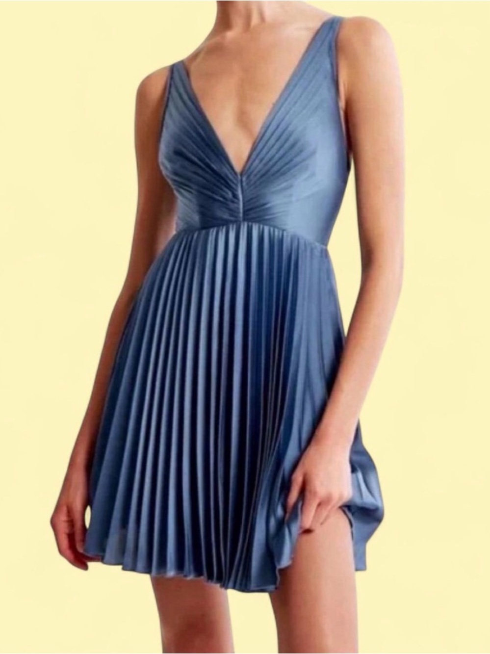 Abercrombie V-Neck Pleated Satin Mini Dress - Blue